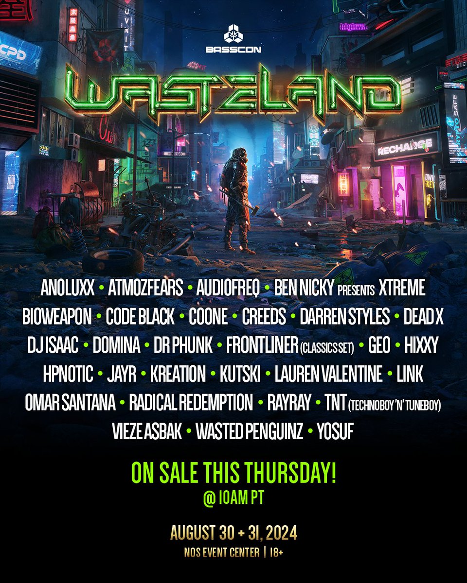 With a lineup to bring forth the masses... #WASTELAND returns to NOS Events Center on August 30+31, 2024.⚒️ 2-Day Passes On Sale Thursday, 3/28 at 10am pt → bsscn.cc/signup