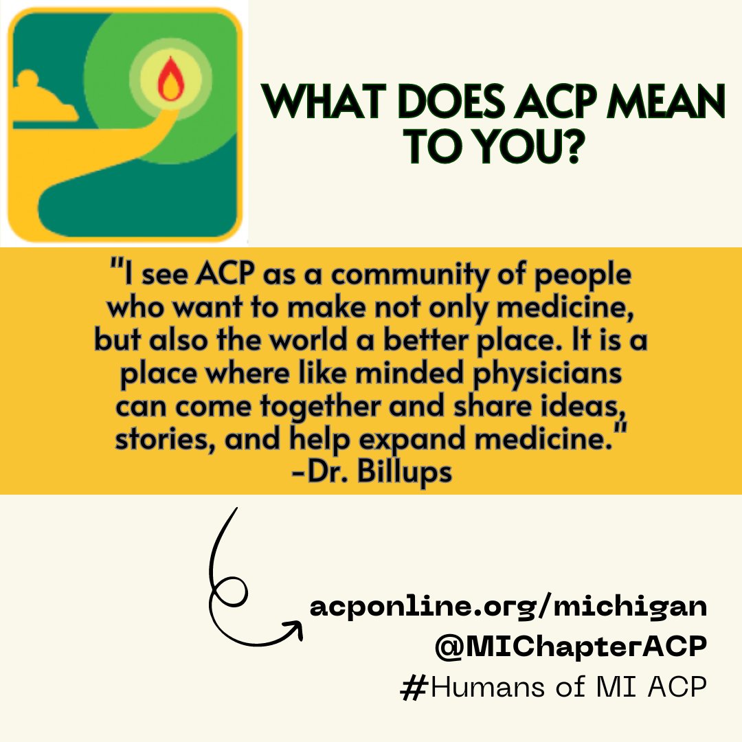 Meet Dr. Billups - MI-ACP's medical student programming co-chair and hospitalist at Corewell Health East William Beaumont University Hospital! #MedTwitter #SoMeInMedicine #HumansOfMichiganACP #MIACP2024