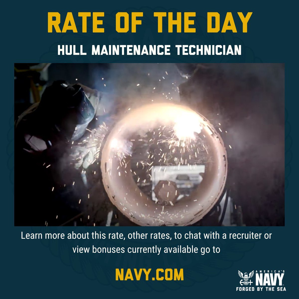 Rate of the Day: Hull Maintenance Technician Watch the video at: youtu.be/FQ9KGeuSbxk Learn more at: navy.com/careers/hull-m… #USNavy #Recruiting #Forgedbythesea