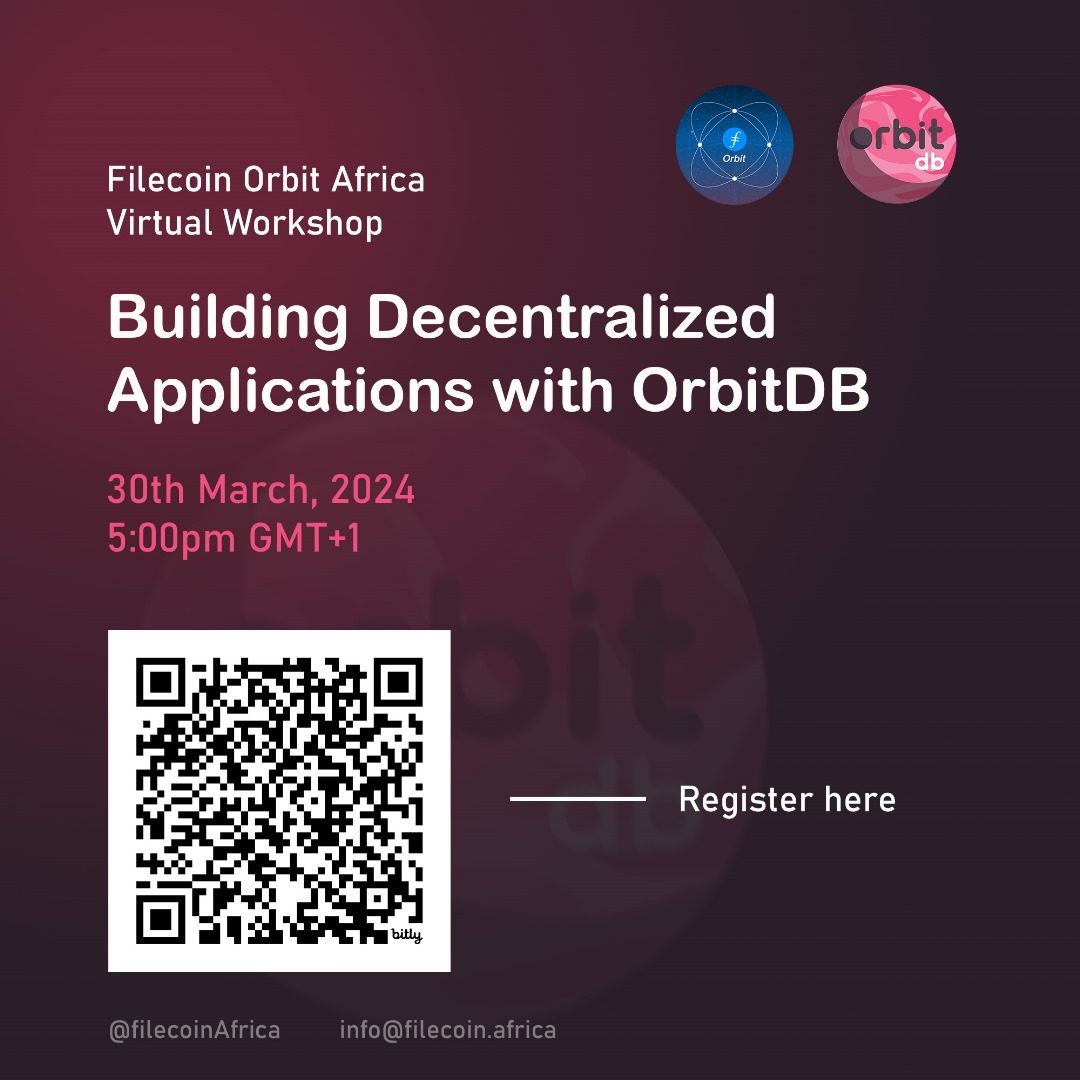 BuiDLing this saturday at the Filecoin Orbit Virtual Workshop! Explore the world of decentralized applications with OrbitDB. 🛠️ Learn to build robust and secure dApps. Don't miss out on this opportunity! Register now! bit.ly/FILOrbitAfrica… #FilecoinOrbit #DecentralizedApps…