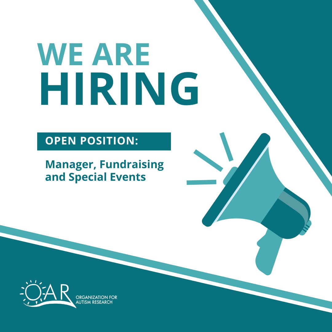 We are actively looking for a Fundraising and Special Events Manager! 🔍 Support OAR in making a meaningful impact on the autism community by raising funds through special events and peer-to-peer fundraising. Learn more or apply at:  researchautism.org/get-involved/j… #hiring #jobsearch