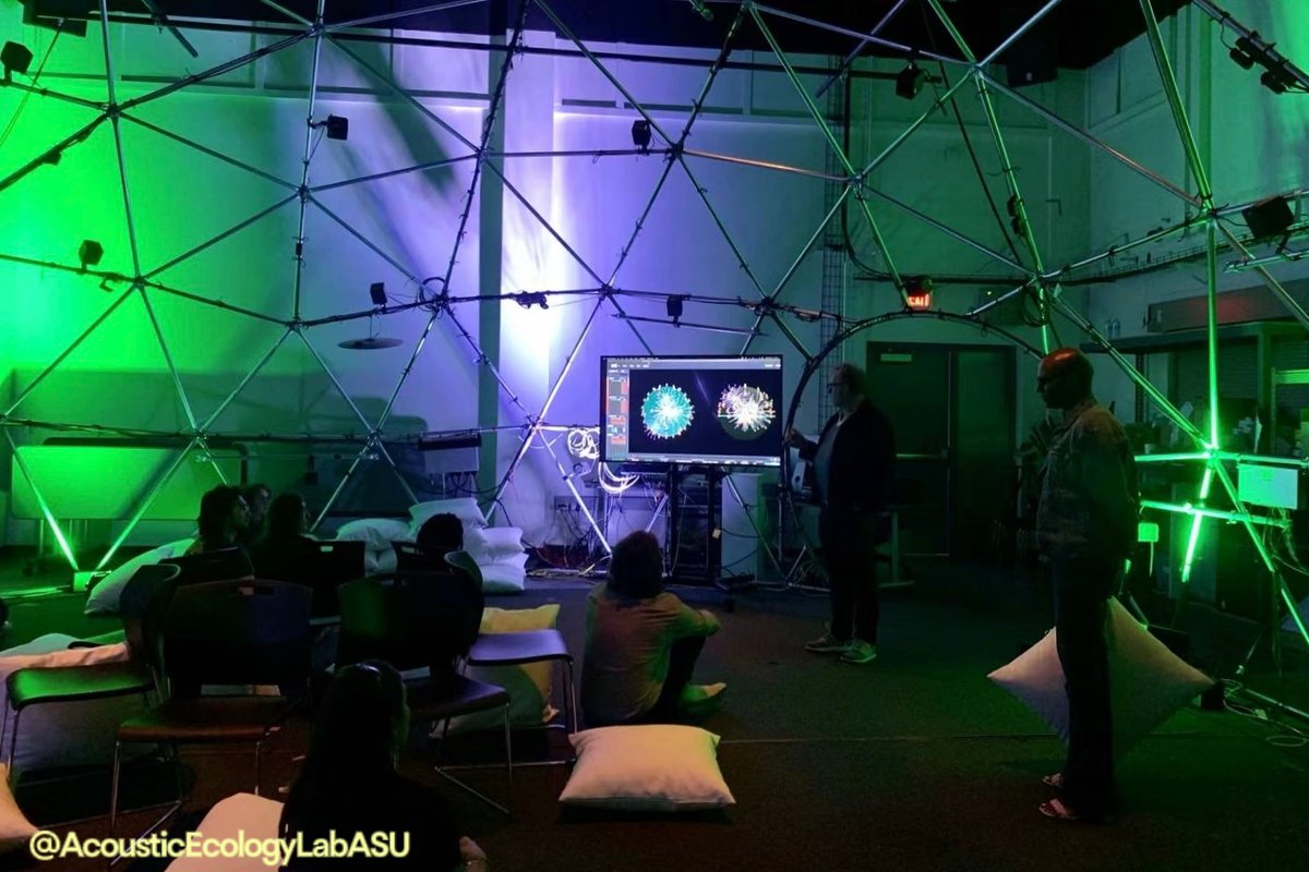 Do you know 🌴 
“natural sounds improve health, increase positive affect, and lower stress and annoyance”.  But we don't have to step foot in a rainforest to reap these benefits. Join us in the Ambisonic Dome @ASU_ArtsMedia 
Recharge and make a better performance!! ☀️