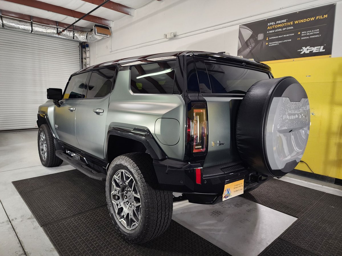 2024 Hummer EV Xpel XR Black Ceramic Window Film 55% windshield, 30% front doors and 70% on top of factory smoked rear windows. TintManFL.com #tintmanfl #xpel #windowtint #hummerh #h #hummerev #hummer #gmc #hummerfreak #t #hummers #ev #sut #alpha #gm #usa #amgen