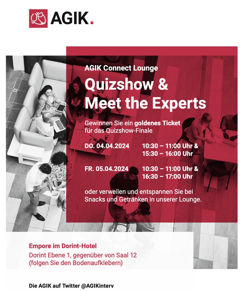 #AGIKLounge is coming...

Get ready for:
🎯QuizShow (with nice prizes)
🎯#MeetTheExperts (and me)
🎯🌭+🍺 on Friday !!!!!