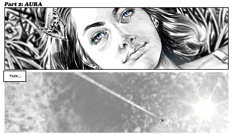 110 pages roughed out on the 'new thing', but little to show for now (apart from my header image), so a couple of panels from 'A Trick of the Light' that I'm quite fond of.