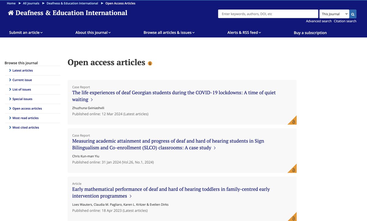 Click here for all our open-access articles. via @jillcduncan #DeafEd #OpenAccess #ReadThis tandfonline.com/action/showOpe…