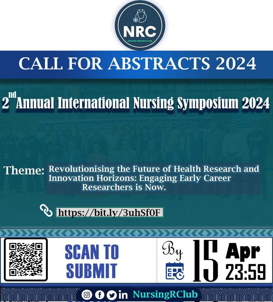 As the deadline for abstract submission approaches, I extend a warm invitation to researchers, nurses, midwives, and early career researchers to promptly submit your abstracts via bit.ly/3uhSf0F @NursingRClub #NRCSymposium2024 #YouthInResearch #ViveNursingProfession