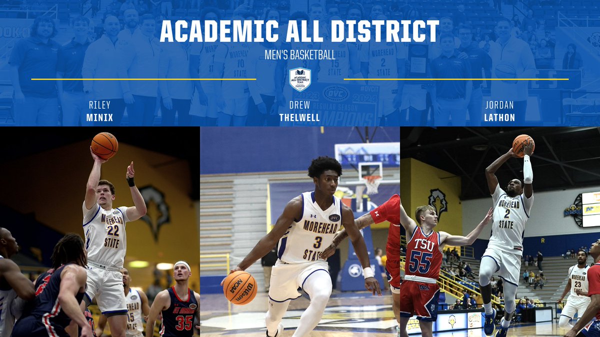 A trio of @MSUEaglesMBB stars have earned accolades for their academic (plus) athletic efforts. @MinixRiley, @DrewThelwell and Jordan Lathon have been named Academic All-District by @CollSportsComm - a prestigious honor. Story: bit.ly/3x3XnX5 #SoarHigher