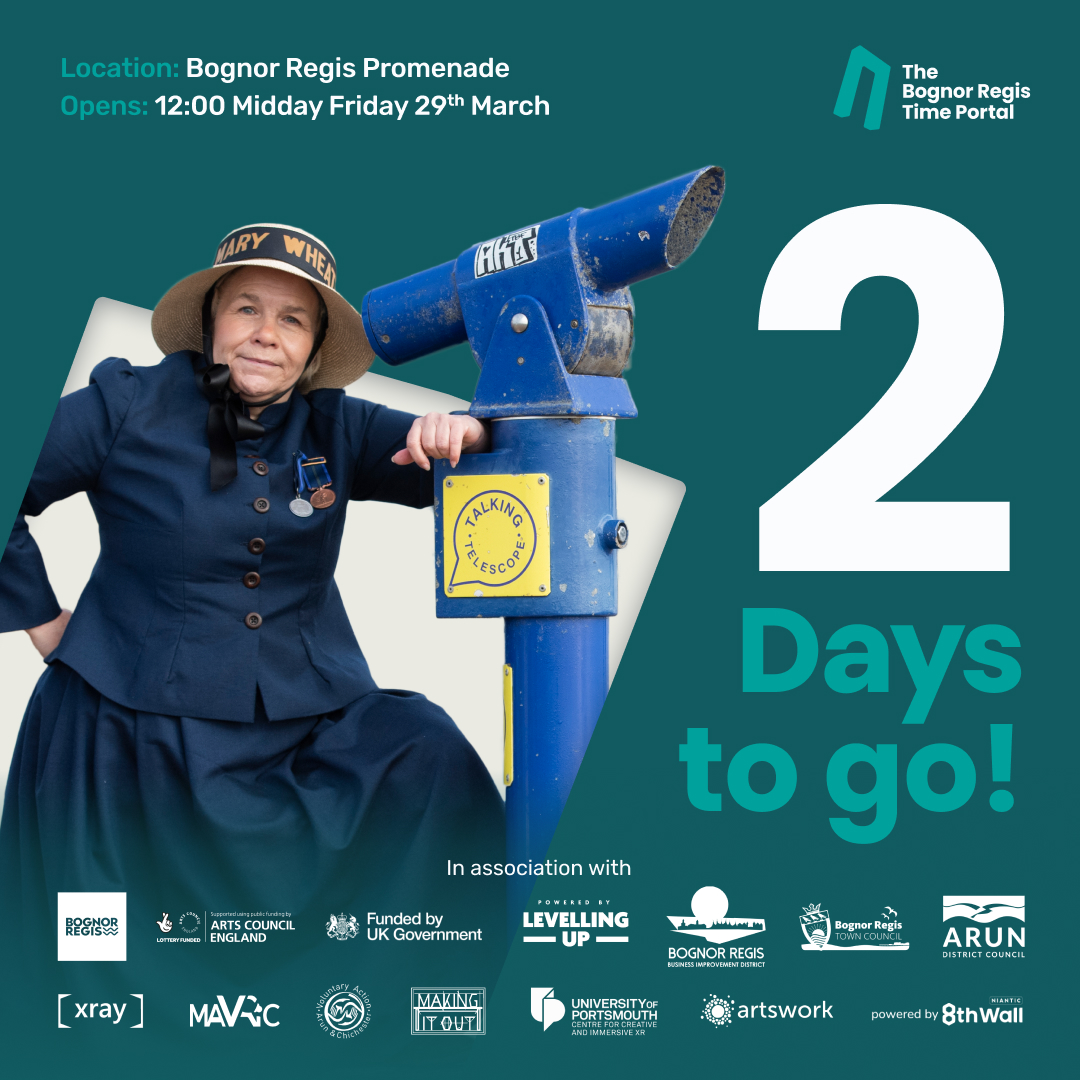 2 days to go... Experience the unique historical augmented reality installation & step back in time. brtimeportal.com The Bognor Regis Time Portal, created by local artist, Matt Reed, shines a spotlight on the town's rich seaside heritage. #TheBognorRegisTimePortal