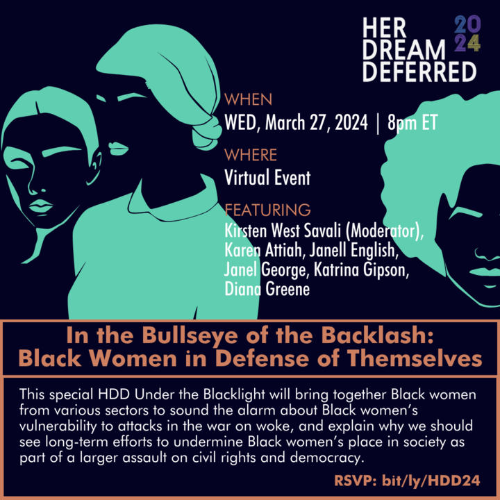 TOMORROW at 8PM ET 'In the Bullseye of the Backlash: Black Women in Defense of Themselves' will feature Karen Attiah (@KarenAttiah), Jeanell English, Janel George (@JG4Justice) , Katrina Gibson and Diana Greene. It will be moderated by Kirsten West Savali (@KWestSavali):