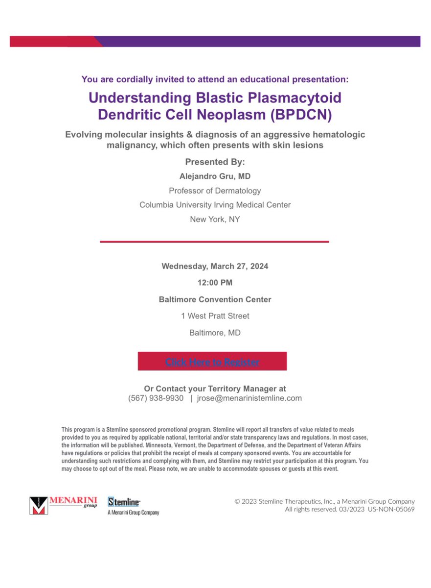 Come and join us tomorrow for an interesting discussion about the diagnosis of BPDCN <a href="/TheUSCAP/">USCAP</a> annual meeting!!! Sponsored by StemLine!
