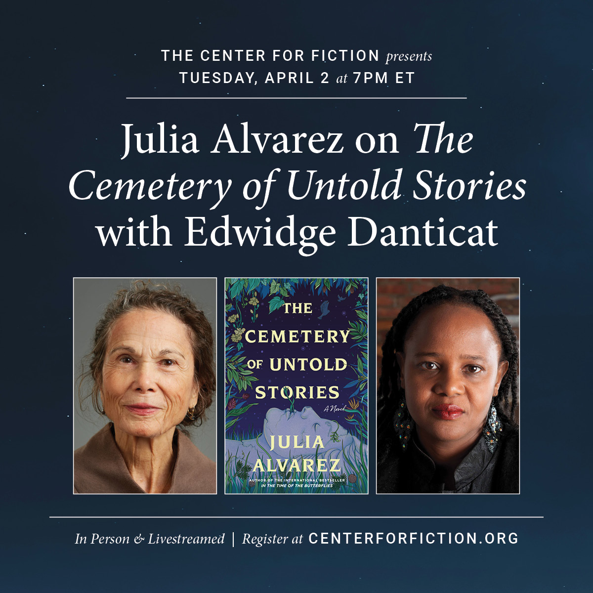 Two literary icons join us 4/2! Julia Alvarez will be in conversation with Edwidge Danticat to celebrate Alvarez's latest novel, The Cemetery of Untold Stories. Get your tickets here: tinyurl.com/ydnepcn5