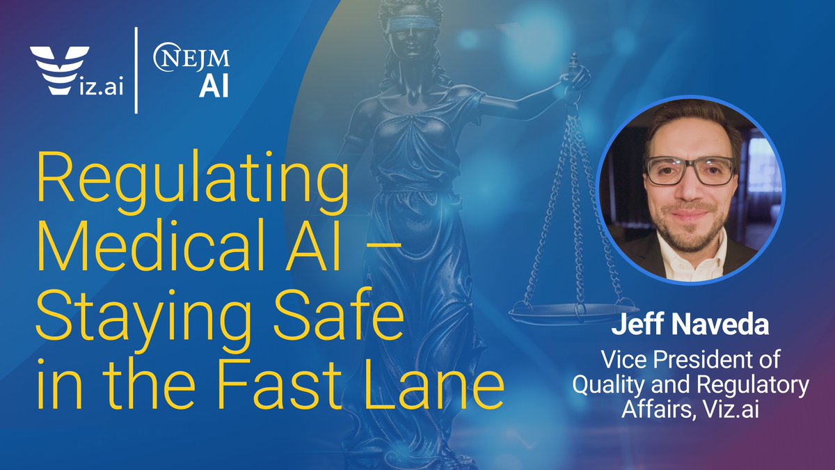 We're looking forward to the next webinar from @NEJM_AI on April 10! Our VP of Quality + Regulatory Affairs, @jeffnaveda will join leading experts in #ClinicalAI on the regulation of #AIinMedicine. Tune in @ 12 pm ET for Regulating #MedicalAI - Staying Safe in the Fast Lane…