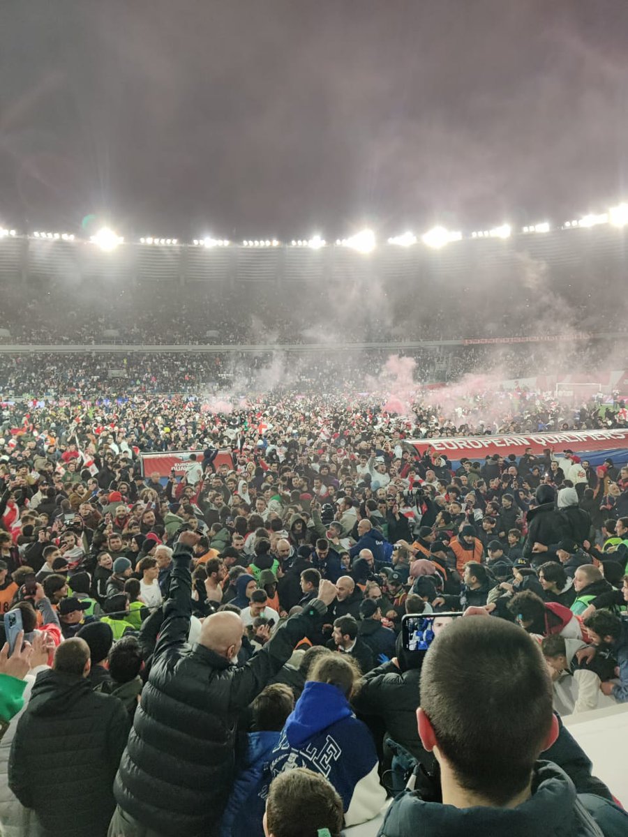 33 years ago my father took me to Dynamo stadium to watch the first ever game of the 🇬🇪 national ⚽ team against 🇱🇹. Since then I've been dreaming that 🇬🇪 would make it to Euro or World Cup finals one day. Childhood dreams come true. This is a photo by my son Luka at Dynamo today