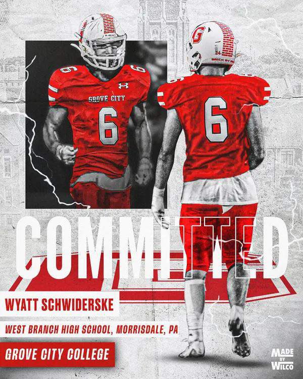 Wyatt Schwiderske (@wschwiderske) on Twitter photo I’m extremely blessed to announce my commitment to <a href="/GCC_FB/">Grove City Football</a>. It’s definitely been a journey but all in good time. Can’t wait to start the next chapter as a Wolverine! #BrickbyBrickGCC
<a href="/coachkendall_/">Kendall Brest</a>
<a href="/CoachDiDonato/">Andrew DiDonato</a>
<a href="/WBWarriorFB/">WB Warrior Football</a> I’m extremely blessed to announce my commitment to <a href="/GCC_FB/">Grove City Football</a>. It’s definitely been a journey but all in good time. Can’t wait to start the next chapter as a Wolverine! #BrickbyBrickGCC
<a href="/coachkendall_/">Kendall Brest</a>
<a href="/CoachDiDonato/">Andrew DiDonato</a>
<a href="/WBWarriorFB/">WB Warrior Football</a>