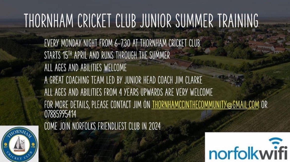 Thornham CC (@thornham_cc) on Twitter photo Summer JUNIOR training at the club starts on 15th April all are welcome we have a great coaching team led by <a href="/jimmyclarke38/">Jimmy Clarke Cricket SEND daddy ๐จโ๐ฆ๐ ๐งฉ</a>
#norfolk
#cricket
#summer Summer JUNIOR training at the club starts on 15th April all are welcome we have a great coaching team led by <a href="/jimmyclarke38/">Jimmy Clarke Cricket SEND daddy ๐จโ๐ฆ๐ ๐งฉ</a>
#norfolk
#cricket
#summer