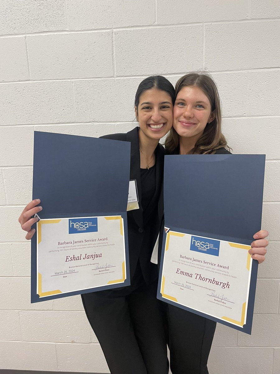 TimberlandHOSA's tweet photo. These two ladies, Eshal Janjua and Emma Thornburgh, worked more than 100 volunteer hours to get a Barbara James Service Award!!! Congratulations!!! https://t.co/9T7lY7gxoR