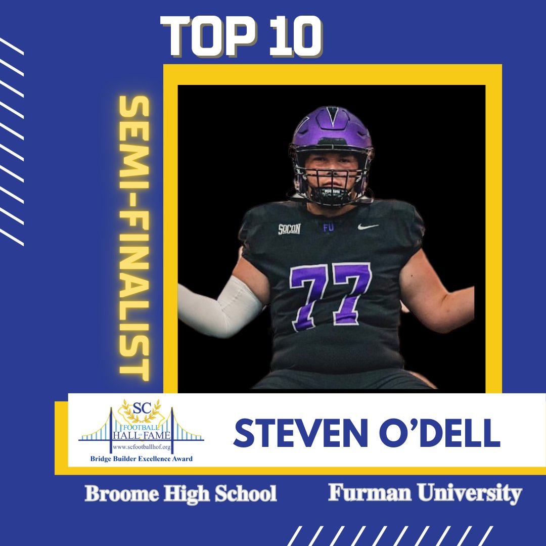 Congratulations <a href="/Broome_Football/">Broome Football</a> OL @steveno_77 on being named Top 10! @paladinfootball #BBEA24 #beabridgebuilder #SCTop10N2030 #excellence #Leadership
scfootballhof.org