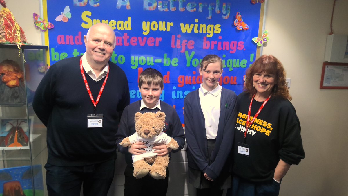 Our Head Boy and Head Girl were proud to receive our new Peace Bear thanks to @margaretmizen and the @mizenfoundation... next job is to give him a name. @STOC_CAT #makingchristknown