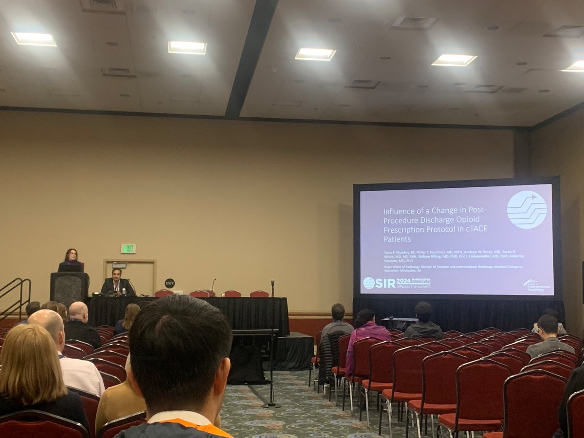 All star <a href="/MedicalCollege/">Medical College of Wisconsin</a> M2 Tessa nails her presentation on opioid prescription following TACE <a href="/SIRspecialists/">Society of Interventional Radiology</a> #SIR24SLC <a href="/MCW_VIR/">MCW VIR</a> @AmandaSmolockMD