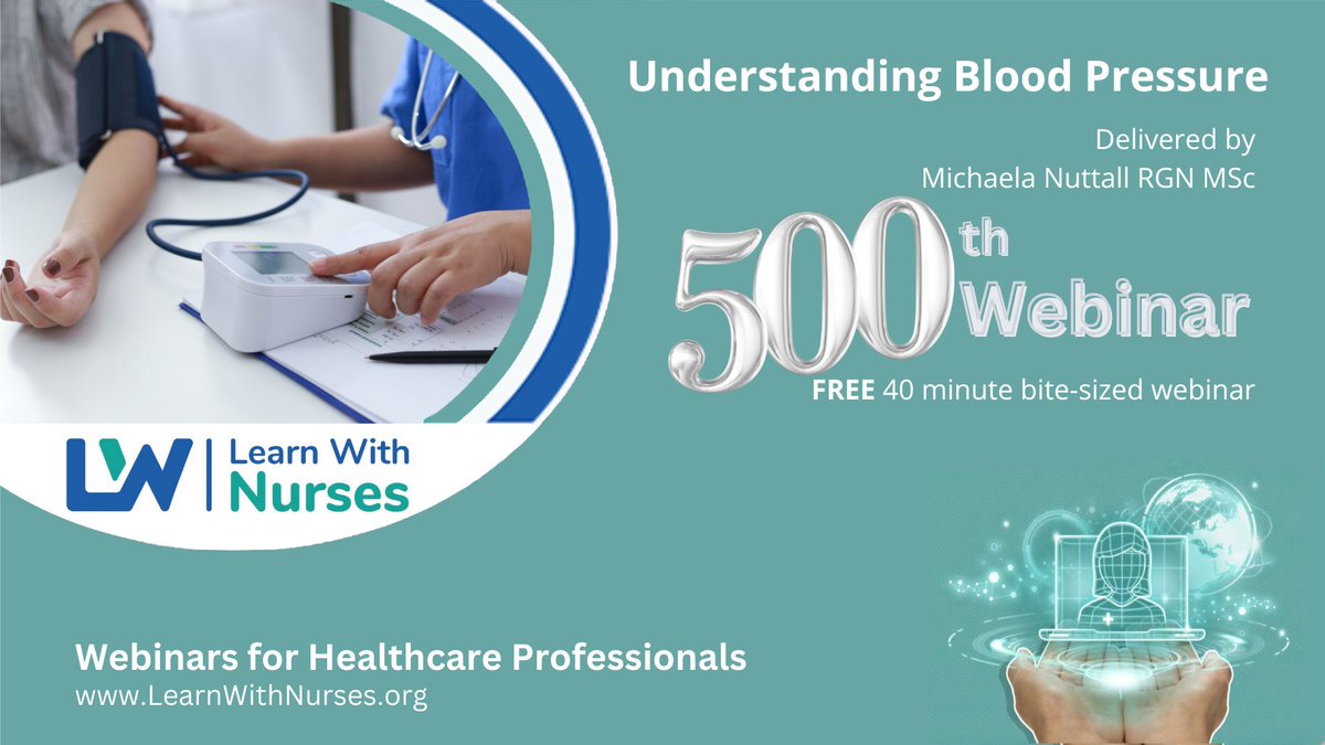 NOW AVAILABLE ON DEMAND!

Very exciting to announce that 'Understanding Blood Pressure' is Learn With Nurses 500th FREE Webinar!
📢@thisismichaela
🎓Certificate via @MedAllApp
🩺Open to all #HCPs
🆓app.medall.org/contents/v-und…
#ZeroCVD #Cardio #Knowyournumbers #BloodPressure