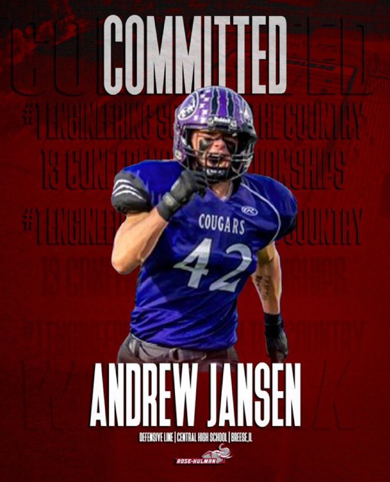 Excited to announce my commitment to the Rose-Hulman Institute of Technology for the next 4 years! @jansenbrian00 @Cougscoach @feedthecougs @Coach_Stanton1 @RoseHulmanFB