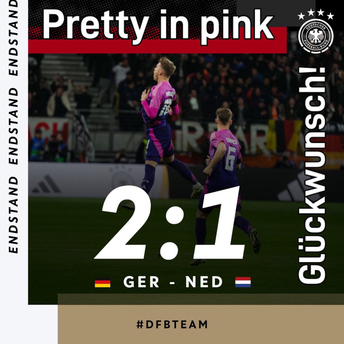 Das war wirklich „pretty in pink“! 😁 Glückwunsch an die 🇩🇪-Nationalmannschaft zum ersten Sieg in PINK! 😁👍🏽 #DFB #GERned #DFBteam #Deutschland