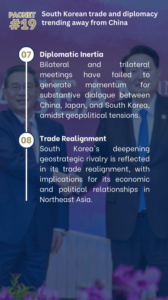 🚀 Explore the insights of #PacNet 19 by @snydersas (@KoreaEconInst) & See-Won Byun (@SFSU), unveiling South Korea's shifting trade and diplomacy dynamics. Gain strategic perspectives on the regional realignment: pacforum.org/publications/p… #SouthKorea #TradeDiplomacy #PacificForum