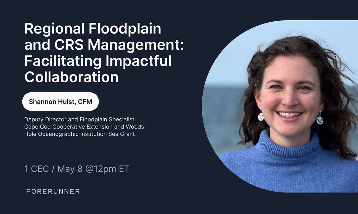 Join our webinar to learn how Shannon Hulst, CFM, Deputy Director and Floodplain Specialist for Cape Cod Cooperative Extension and Woods Hole Oceanographic Institution Sea Grant, helped capture $1.8M in savings in the CRS for her region. Register here: tinyurl.com/ykpvvpds