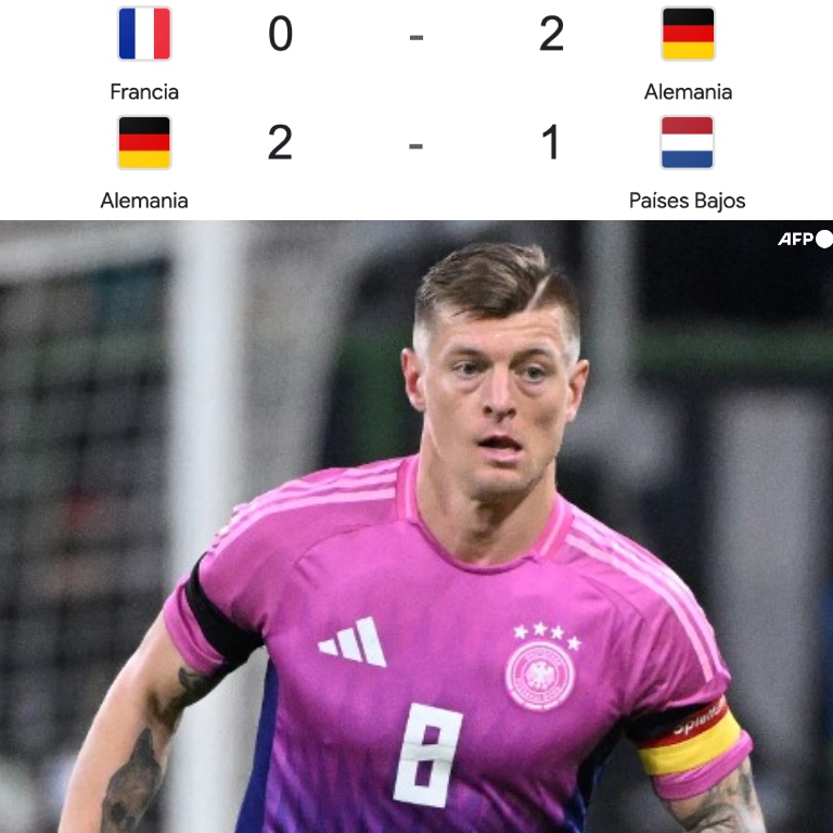 InvictosSomos's tweet photo. Alemania llegó a esta fecha FIFA con 6 derrotas en sus últimos 10 partidos. Toni Kroos decidió salir del retiro internacional y volvió a jugar con su selección nacional después de casi 3 años de ausencia.

¿QUÉ SUCEDIÓ ESTA SEMANA?

➤ Alemania le ganó a Francia (con asistencia y partidazo de Toni Kroos).
➤ Alemania le ganó a Países Bajos (con asistencia y partidazo de Toni Kroos).

El director de orquesta volvió para poner orden. 

OTRO NIVEL DE LEYENDA.