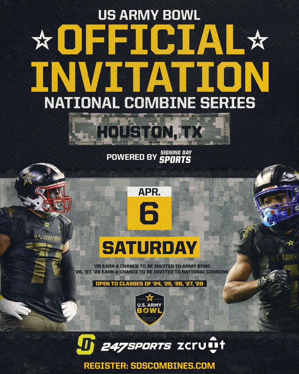 Thank you @jrutkowski288 for the @ArmyBowlCombine invite - looking forward to competing!