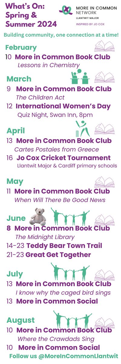 After a great 1st #MoreinCommon Social discussing community action, here's our Spring/Summer Dates for your Diary 💫 📷Watch out for community action inspired and led by people in the community for our community. Want to get involved? Just message us 📷 🫶