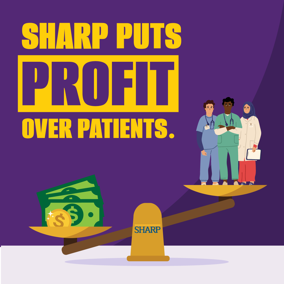 12 Million Dollars. That’s how much @SharpHealthCare paid their executives in 2022. And now, they’re receiving hundreds of millions in private donations. But Sharp chronically short-staffs their hospitals, meaning patients don’t get the quality care they deserve. #United4All