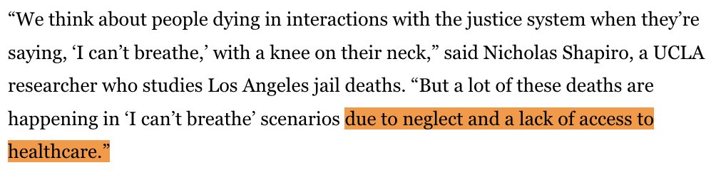 'Natural' deaths are up, but @zBoratory rightfully points out that these deaths are only 'natural' if you ignore the widespread neglect and abuse by @LASDHQ. Life saving interventions aren't happening, and even standard care isn't being provided.