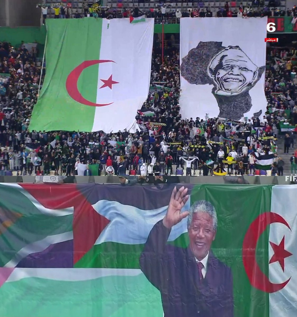 🇩🇿🇿🇦 Les banderoles des supporters Algériens au sein du Nelson Mandela Stadium :