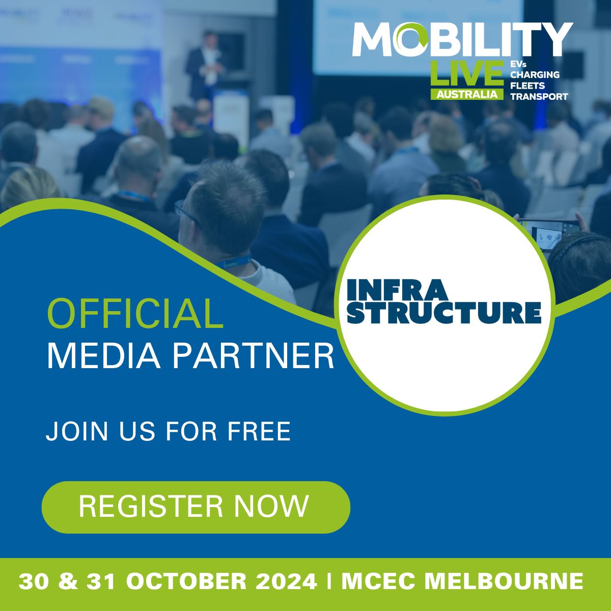 Thrilled to announce Infrastructure Magazine as our official Media Partner for Mobility LIVE 2024! 

Join us on 30 & 31 October at the Melbourne Convention & Exhibition Centre. 

#InfrastructureMagazine #MediaPartner #MobilityLIVE