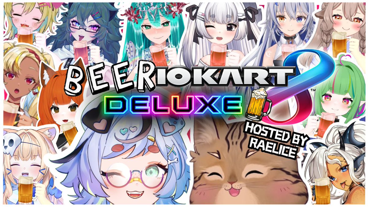 🏁🍻REV UP THOSE BLADDERS AND GET READY FOR BEERIOKART 🏎️💨

Watch 12 Vtubers compete to win the title of the Best Drunk Driver!! 🏆🎉

Since I will be competing, Raelice will take the wheel as the designated driver &amp; host! 🎤

📅 Date: March 28 2024
🕒 Time: 7:00 pm PST