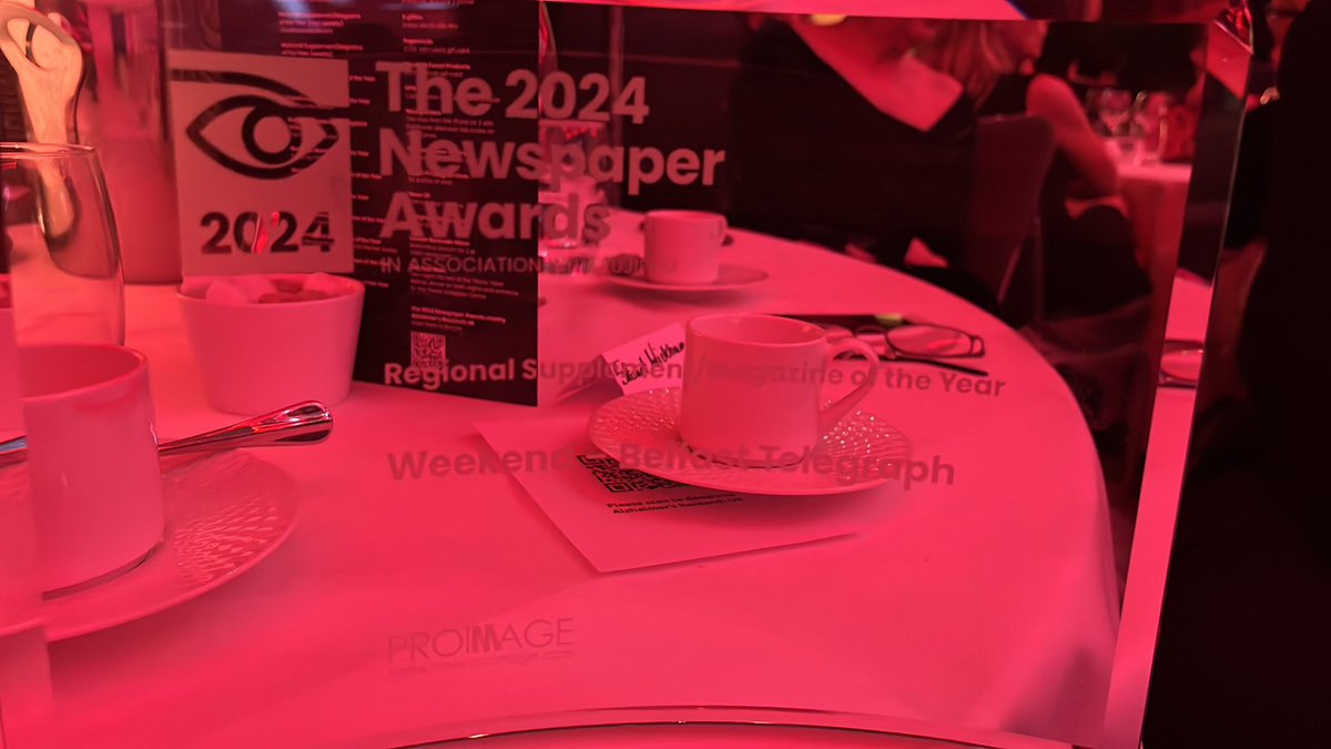 So… @BelTel Weekend won joint regional supplement of the year at @NewspaperAwards. Thrilled cannot adequately describe me right now - very lucky to have a great team with @Halliday_G, Catriona, our production team and our contribs