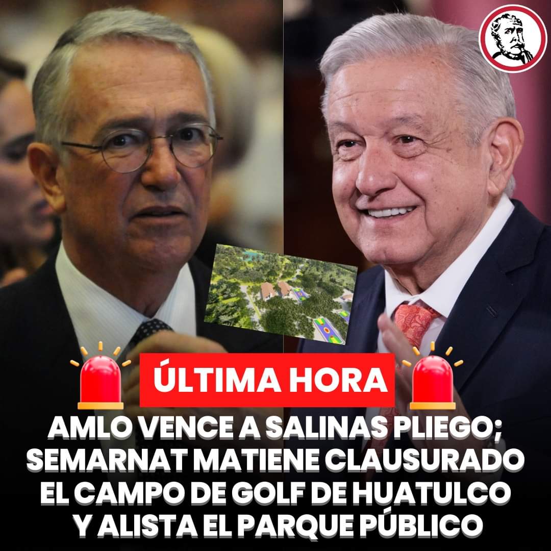 🚨 #ÚLTIMAHORA El Presidente Andrés Manuel López Obrador vuelve a ganarle la partida a Ricardo Salinas Pliego. 

La SEMARNAT a cargo de María Luisa Albores informó que el recurso judicial obtenido por el deudor fiscal, Ricardo Salinas Pliego, para “recuperar” el campo de golf