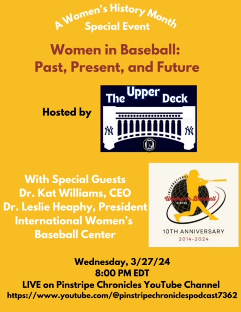 Did you know that 10/10 doctors recommend a steady diet of #womeninbaseball conversation to increase mental acuity? 
Join me and the CEO and the President of the @IWBC4Me to get a dose! LIVE tomorrow, 3/27 at 8PM EDT:
youtube.com/live/GUPAzL17u…
@Pinstripes2824 @StripeChronicle