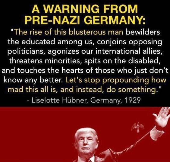 Does Trump and the Republican party remind you of early Nazi Germany? Yes 👍 or No? 👎