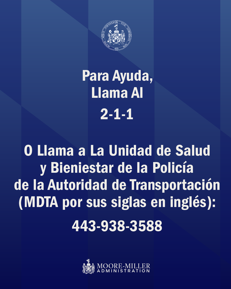 Mientras continuamos nuestra respuesta a la emergencia en el Key Bridge, debemos unirnos y apoyarnos unos a otros. Si tú o tus seres queridos necesitan apoyo, llama a los números que aparecen a continuación. Estamos aquí para ayudarlos.