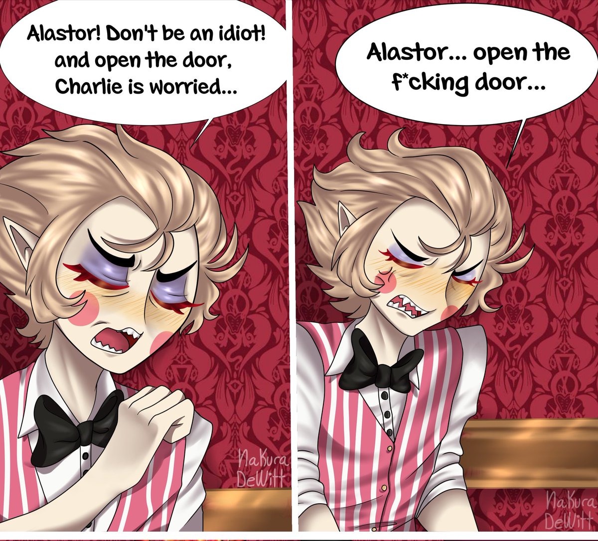 NakuraDeWitt's tweet photo. We are worried about you, Alastor 🫵🏻
Pt 1/??
.
.
.
.
#alastorxlucifer #HazbinHotelAlastor #HazbinHotelLucifer #HazbinHotel #radioapple #appleradio https://t.co/xsdJPsGkvc