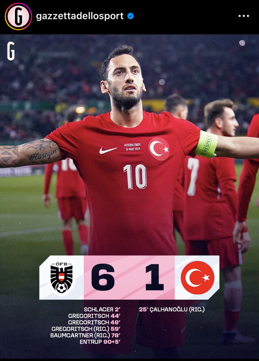 FiglioDiDivock's tweet photo. Gazzetta dello sport, perde 6-1 la Turchia e mettono la foto del giocatore dell’Inter, ingiocabili https://t.co/kX7xRJySoZ