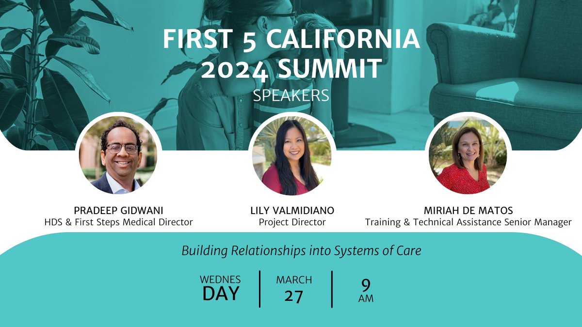 Are you attending the @First5CA Summit this week? Don't miss AAP-CA3's Pradeep Gidwani, Lily Valmidiano, and Miriah de Matos tomorrow discussing 'Building Relationships into Systems of Care.' whova.com/embedded/sessi…