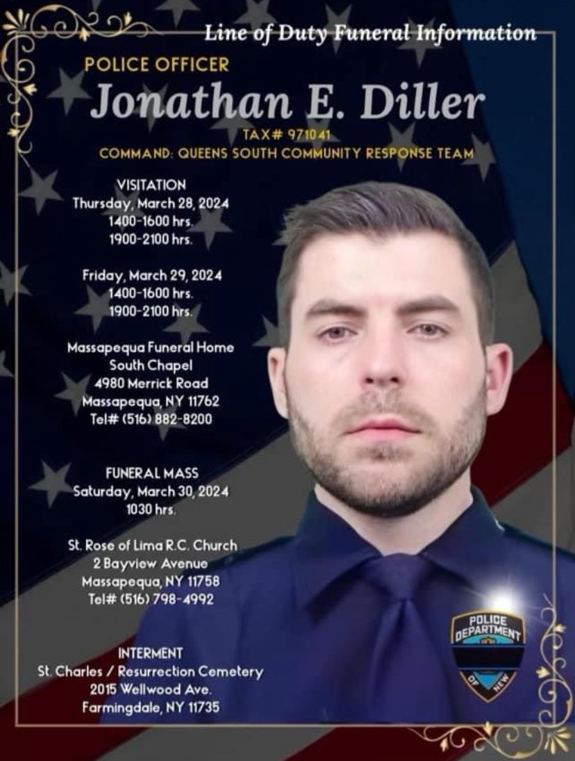 Funeral information for NYPD Officer Jonathan Diller.