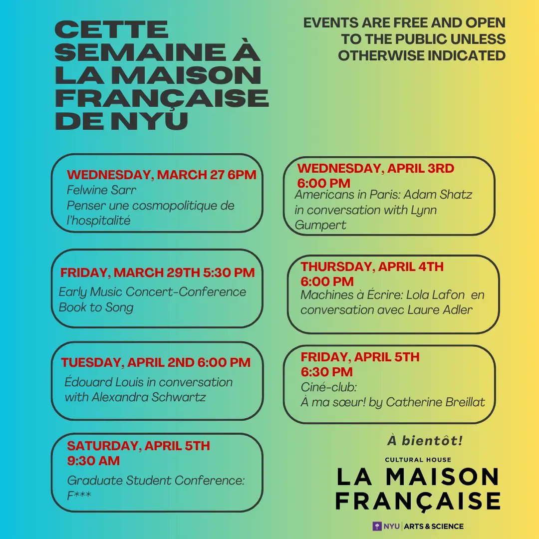 This week at La Maison Française of NYU <a href="/FelwineSarr/">Felwine Sarr</a>
