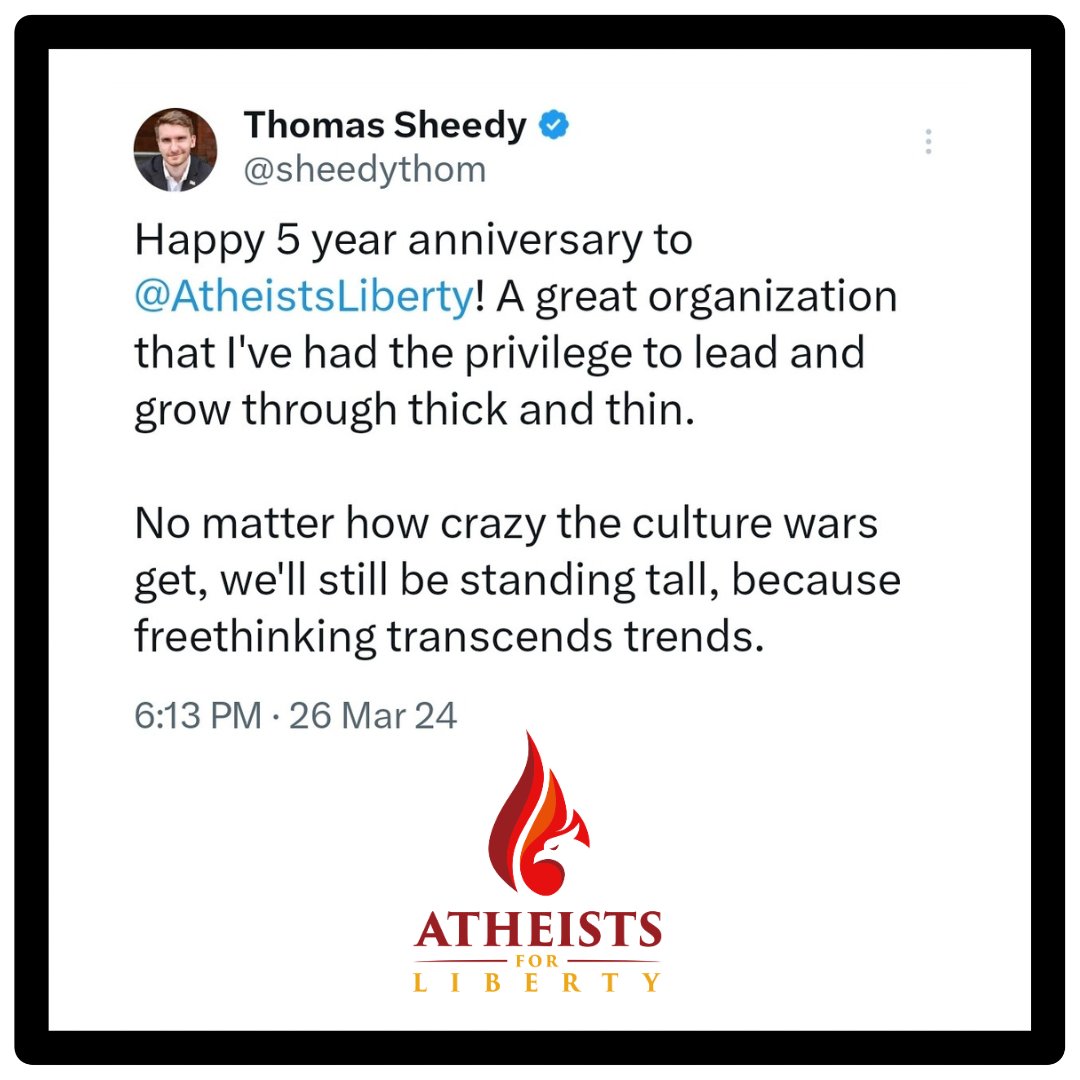 Time flies when you're part of a great team with a great mission. Happy 5 years to Atheists for Liberty!