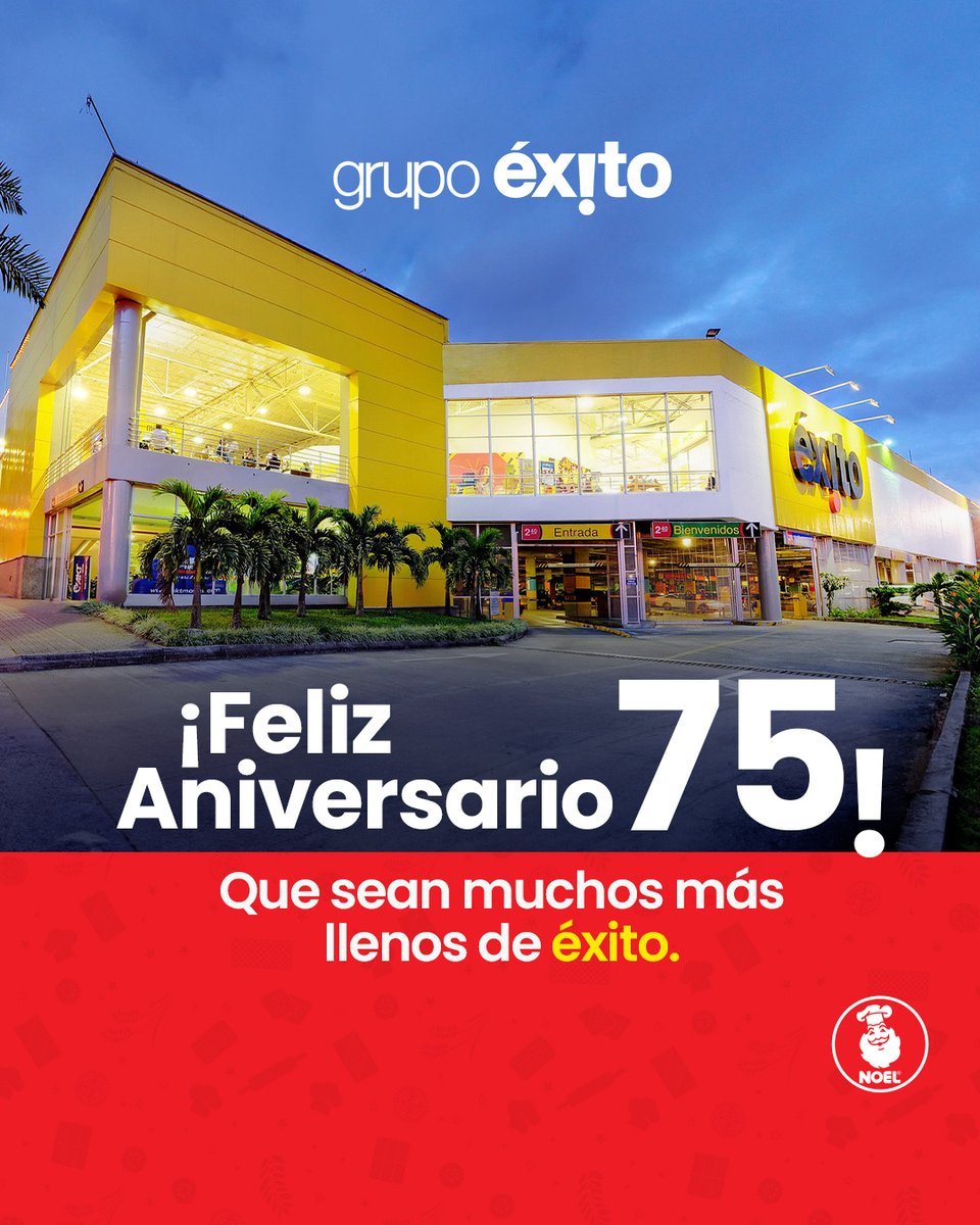Compañía de Galletas Noel S.A.S. (@ciagalletasnoel) on Twitter photo ¡Feliz aniversario 75 Grupo Éxito!💛
Éxito significa: constancia, visión, compromiso, capacidad de adaptarse para estar siempre presentes en el corazón y en la mente de los colombianos🙌🏼🥳
<a href="/Grupo_Exito/">Grupo Éxito</a> ¡Feliz aniversario 75 Grupo Éxito!💛
Éxito significa: constancia, visión, compromiso, capacidad de adaptarse para estar siempre presentes en el corazón y en la mente de los colombianos🙌🏼🥳
<a href="/Grupo_Exito/">Grupo Éxito</a>