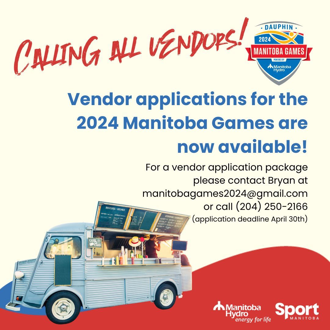 📣 Calling all vendors!! Vendor applications for the 2024 Manitoba Games are now available. Contact our Games Coordinator Bryan before April 30th to request an application package.